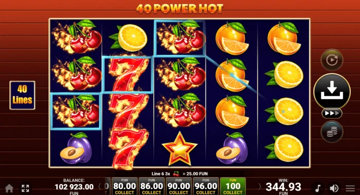 40 Power Hot Coin Boost grunnspillvinst